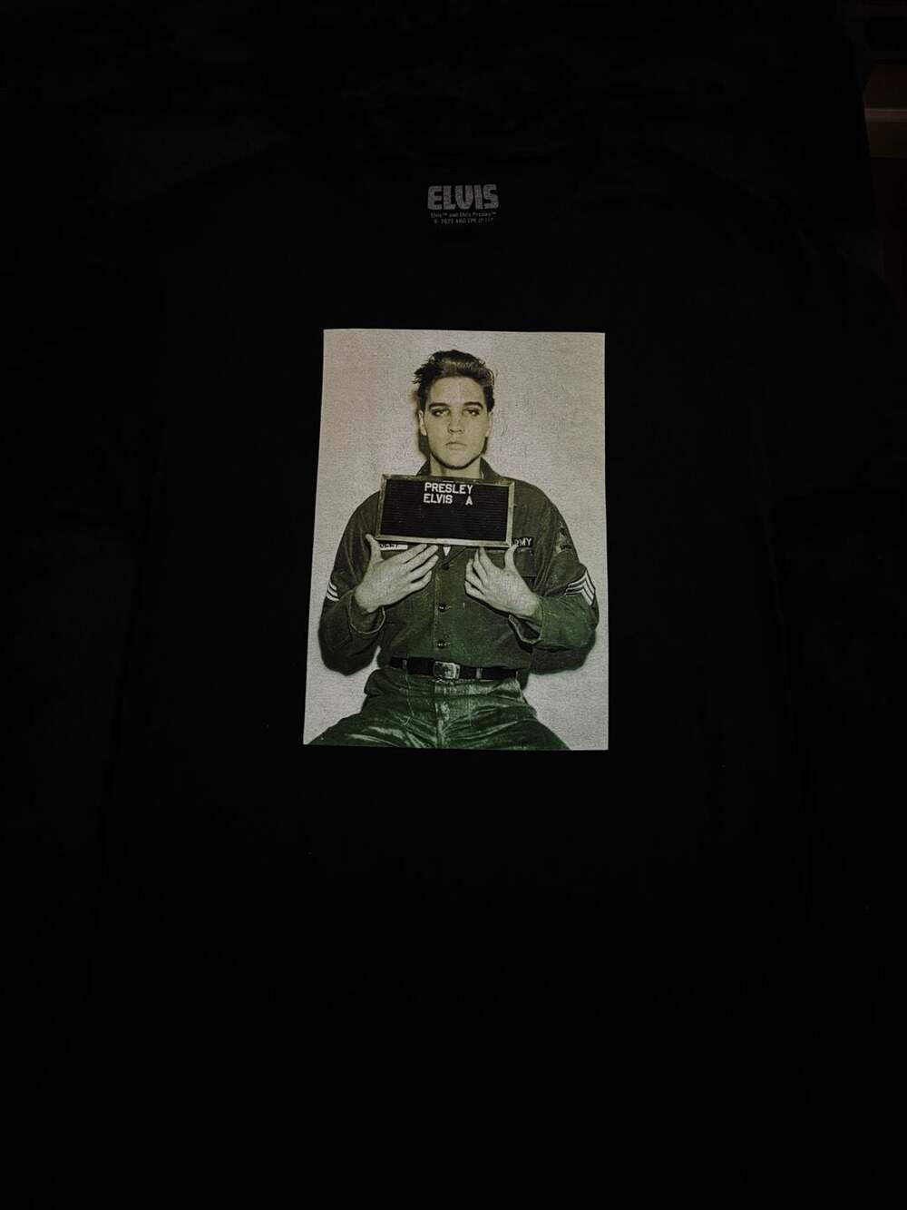 Elvis Presley Army Enlistment Mugshot Black Graphic T-Shirt